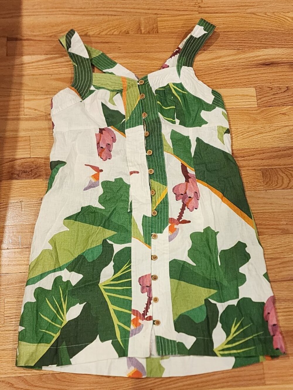 NWT FARM Rio Women Mini Dress White Tropicalistic Linen Button Front - XL